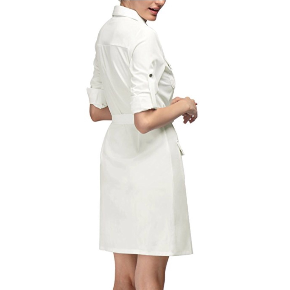 Belted Zip Up Multi Pocket Boyfriend Shirt Dress - Picture 4 of 6